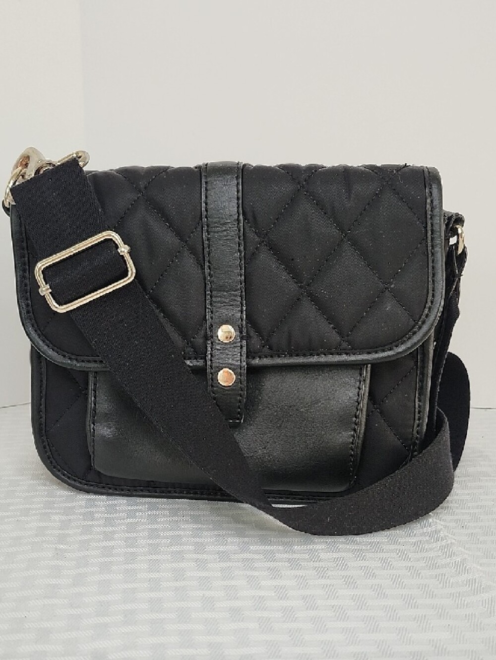 Talbots Crossbody Black Quilted Front Flap Nylon Strap